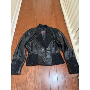 Authentic Adler Black Leather Animal Print Embossed Vintage 80s Jacket Womens S